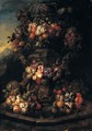 Still Life Of Swags Of Fruit Adorning A Stone Fountain - Jan Pauwel Gillemans The Elder