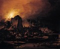 A Nocturnal Scene With A Cottage Ablaze Beside A Canal - Egbert Lievensz. Van Der Poel