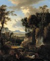 A Wooded River Landscape With Fishermen And A Man With A Donkey In The Foreground - Jan Hackaert