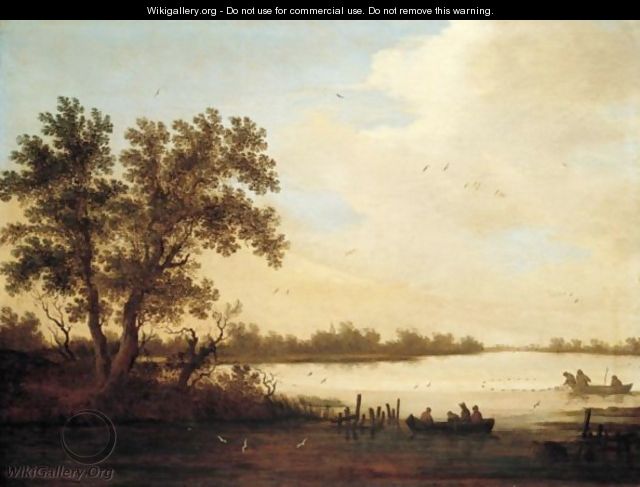 A River Landscape With Peasants Netting Fish From Boats - Johannes Pietersz. Schoeff