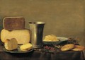 A Still Life Of Cheese, A Silver Beaker, Bread On A Pewter Dish, Butter In A Blue-And-White Bowl, Together With Red- And White-Currants, A Knife And Biscuits On A Table Draped With A Green Cloth - Floris Gerritsz. van Schooten