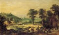 Extensive Landscape With Travellers On A Road Outside A Chateau With A Village Beyond - Joos or Josse de, The Younger Momper