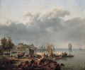 A Quay With Stevedores And Peasants Conversing, Boat-Builders At Work With A Fortress And Fishing Vessels Beyond - Nicolas Antoine Taunay