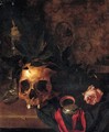 A Vanitas Still Life With A Skull, Rose And Pocket-Watch, All Laid Out On A Draped Table - Nicolas de Largilliere
