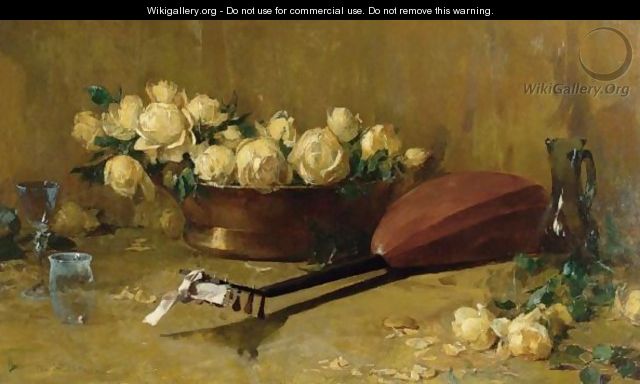 Still Life With Roses And Mandolin - Emil Carlsen