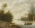 A River Landscape With A Ferry And Figures Resting In The Foreground, Farms Beyond - Anthonie Verstraelen
