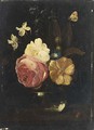 A Still Life With A Pink Rose, A White Rose, A Yellow Rose, Morning Glory, Amethyst Hyacinths In A Glass Vase, Together With An Orange Tip, Snails And A Ladybird - (after) Frans Van Everbroeck