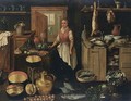 A Kitchen Interior With A Maid, A Still Life Of Pots And Pans And Vegetables In The Foreground - Dutch School