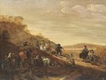 A Hilly Landscape With Sportsmen, Horses And Hounds Resting After The Hunt - Dirck Willemsz. Stoop