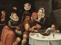 A Peasant Sitting At A Table Being Courted And Robbed By Three Young Ladies, An Old Spinster In The Background And A Boy Picking Fruit From The Table - (after) Marten Van Cleve