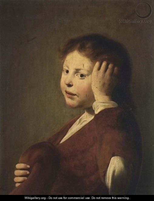A Young Boy With His Hand In His Hair, Holding A Hat In His Hands - Haarlem School