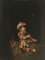 Vanitas A Boy In A Window Blowing Bubbles, With A Skull, Flowers, A Watch, A Candle And A Butterfly - Adriaen Van Der Werff