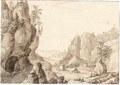 Mountainous Landscape With A River Valley And A City Behind - Dutch School