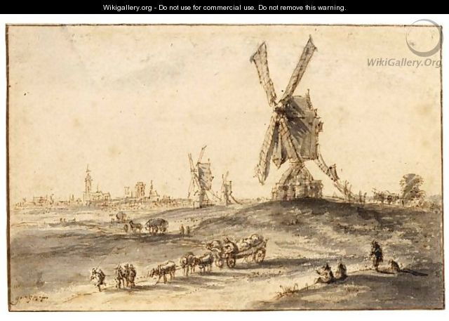 Landscape With Windmills And A Distant View Of Antwerp - Gilles Neyts