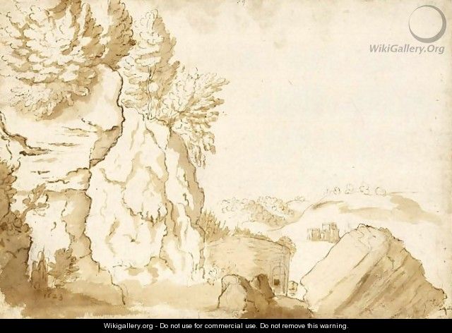Wooded Mountain Landscape With A Distant Castle - (after) Pieter Dircksz. Santvoort