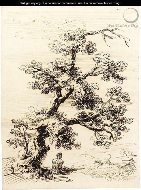 Landscape With A Man And His Dog Under A Tree - (after) Andrea Locatelli