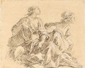 Study Of Two Seated Women, One With Her Arm Resting On A Basket - Joseph Parrocel