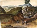 Hilly Landscape With Rocks And Two Figures With A Horse - Flemish School