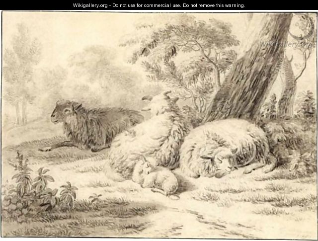 Sheep And A Lamb Near A Tree - Jan van der the Younger Meer