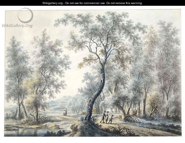 Wooded River Landscape With Travellers - Nicolaas Wicart