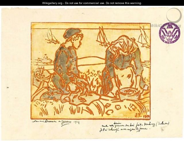 A Boy And Girl Digging Potatoes In The Dunes - Jan Toorop