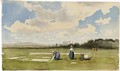 Two Girls On A Bleaching-Field - Julius Jacobus Van De Sande Bakhuyzen