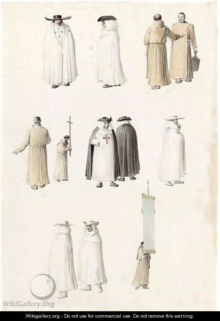 A Sheet Of Studies Of Monks And Clerics, Including Carthusians And Franciscans - Joseph Augustus Knip