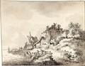 River Landscape With Figures Embarking On A Boat - Dutch School
