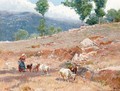 Goatherder In A Landscape - Mariano Barbasan-Langueruela