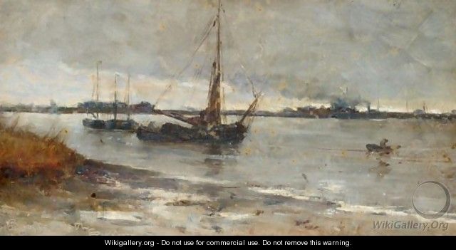 Barges On The Scheldt - John Reid Murray