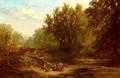 Children Fishing By A Stream - John Milne Donald