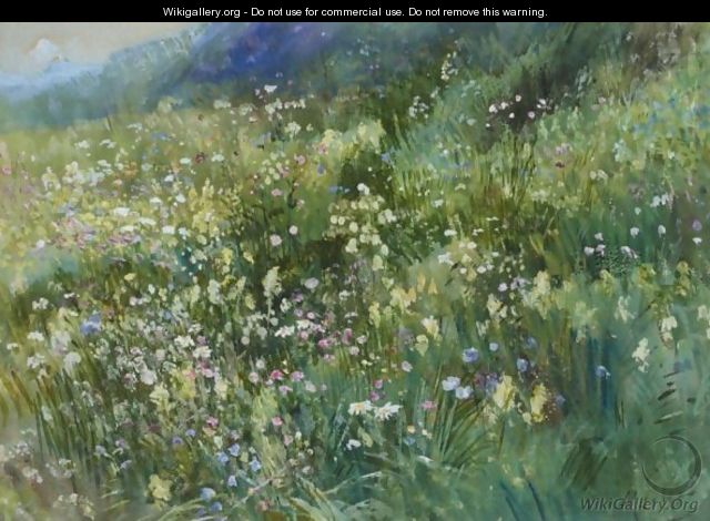 An Alpine Meadow Of Wildflowers - John MacWhirter