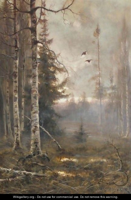 Forest At Dawn With Ducks In Flight - Vladimir Leonidovich Muraviov