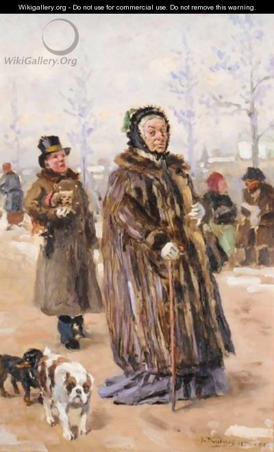 The Old Baroness Taking A Walk - Vladimir Egorovic Makovsky
