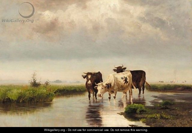 Cattle By A Stream - Lef Feliksovich Lagorio