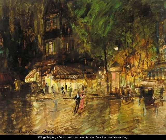 Sketch Of Paris By Night With Promenading Couple - Konstantin Alexeievitch Korovin