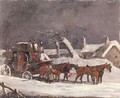 The Dover To London Coach At A Halt By A Cottage In The Snow - (after) Henry Alken