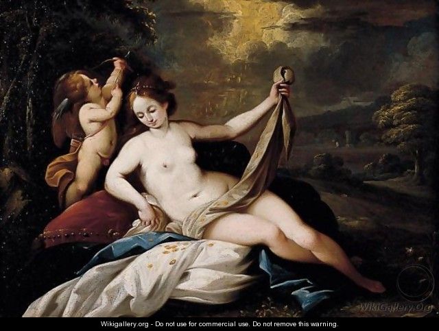 Venere Con Amorino In Un Paesaggio - (after) Giuseppe Nuvolone
