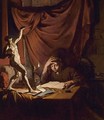 A Young Scholar Reading By Lamplight In A Study With An Ecorche Model And A Plaster Head Of A Putto On A Table - Job Adriaensz. Berckheyde