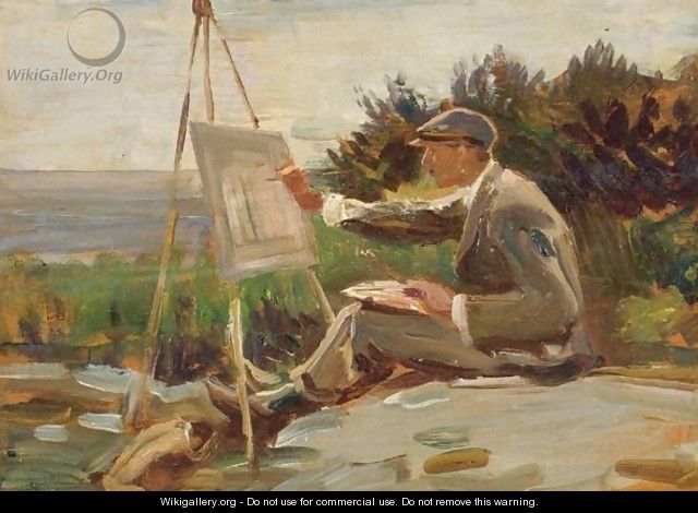 An Artist Painting Near Lamorna, Cornwall - Sir Alfred James Munnings