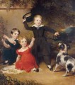 Portrait Of Three Children In A Landscape With A Dog - John Wood