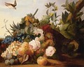 Still Life Of Fruit And Flowers In A Landscape - Louis Vidal
