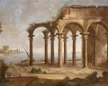 Capriccio Of Ruins By A Port With Figures And Boats, The Castel Sant'Angelo And City Walls Beyond - Giovanni Battista Moretti