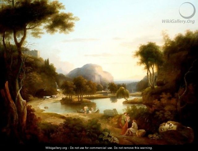 Classical Figures In An Extensive Italianate Landscape, Possibly Lake Arno - Samuel James Ainsley