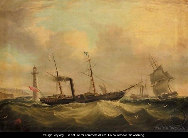 The Departing Paddle Steamer Victoria Off The Perch Rock Fort And Lighthouse, Liverpool - Joseph Heard
