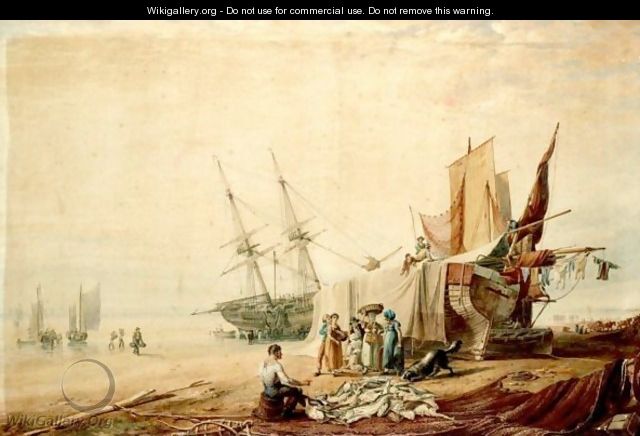 Figures Unloading Boats On The Shore - (after) William Henry Pyne