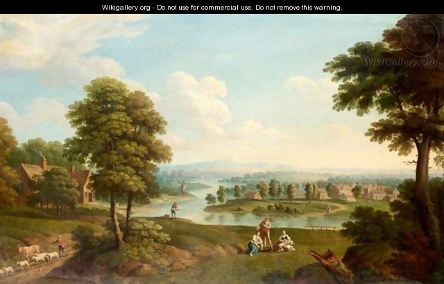 Landscape With A Farmer, Fisherman And Washerwomen - (after) Thomas Smith Of Derby