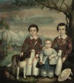 Three Children With Straw Hat And Dog - American School