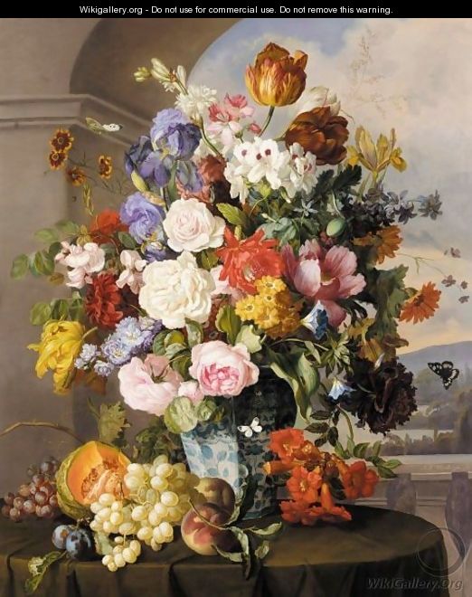 Rosen Und Tulpen In Blau-Weisser Vase (Roses, Tulips And Other Flowers In A Blue And White Vase) - Anton Hartinger