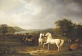 Zwei Hengste Und Andere Pferde In Einer Weiten Landschaft (Two Arabian Stallions And Other Horses In An Extensive Landscape) - Adam Albrecht
